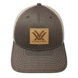 Vortex Trucker Hat Brown One Size Mesh Back Snapback Leather Logo Patch Cap